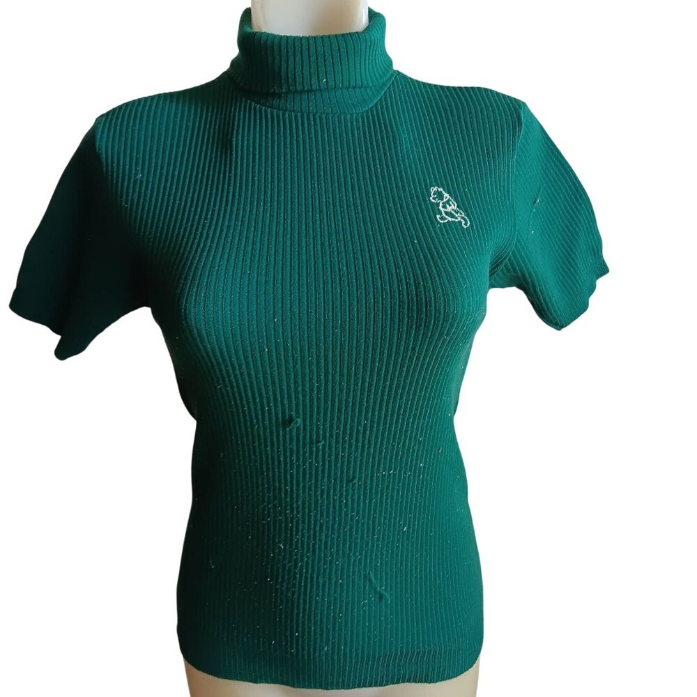 Women's Small Vintage Turtleneck Top Winnie The Pooh Green Ribbed Knit 1970's